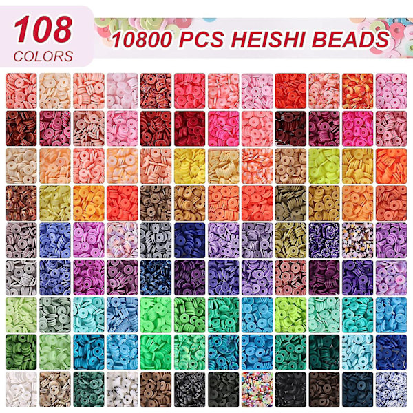10800 stk. lerperler til armbåndsfremstillingssæt, 108 farver polymer Heishi-perler til piger 8-12 år, bogstavperler til smykkefremstillingssæt, til preppy, gaver, C