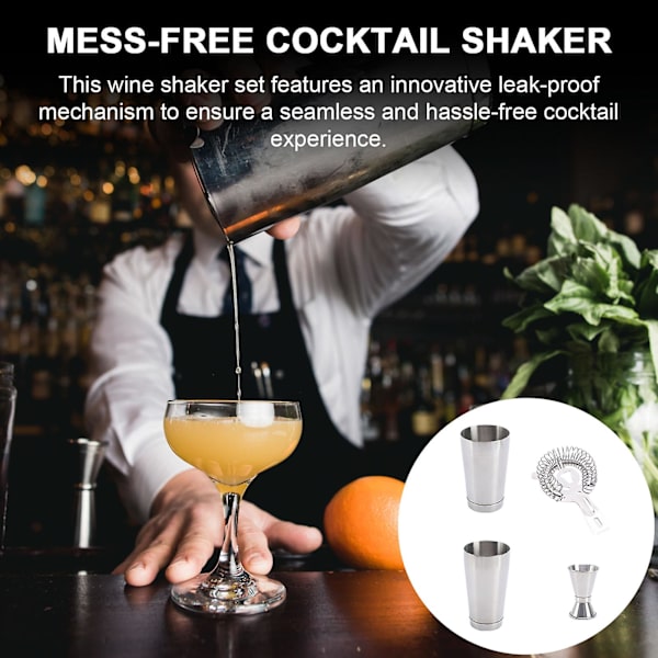1 Sett Cocktail Shaker Sett Matkvalitets Rustfritt Stål Bartending Drikkemixer med Målebeger og Filter Bartender Barverktøy