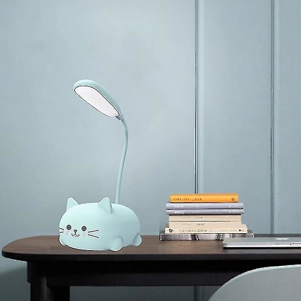 Pöytälamppu lapsille, söpö Cat Led -pöytälamppu joustavalla varrella, ladattava USB -pöytälamppu, silmiensuojaus, lukulamppu, sarjakuva Kawaii yöpöytä L Blue