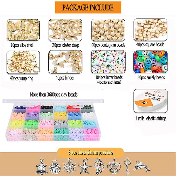 3600 stk. flate leireperler, polymerleireperler, 24 farger, 6 mm runde leireavstandsperler, leireperler for smykker