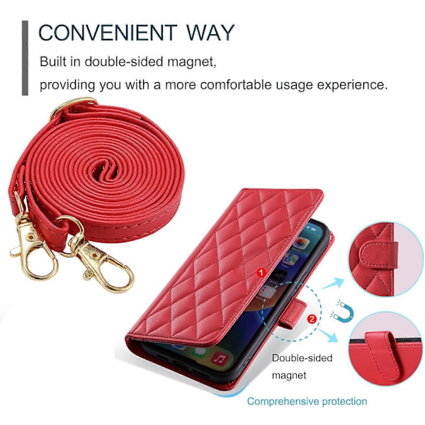 Kotelo Samsung Galaxy S20 FE 5G/4G -puhelimelle, lompakkokansi, crossbody-kaulanauha, olkahihna, yhteensopiva Samsung Galaxy S20 FE 5G/4G -puhelimen kanssa Red