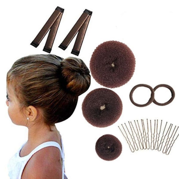 Donut Hair Bun Maker Sæt, Hair Donut Makers Hårbånd til kvinder piger Brown