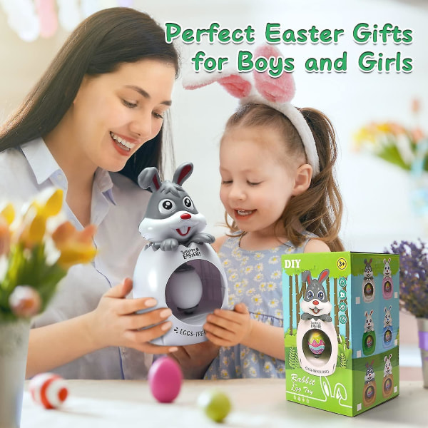 Påskpresenter för barn, dekorationssats för påskägg, färgspinnare för självmålande ägg med 8 färgglada markörer och 6 vita ägg, kaninpåskleksaker för pojkar, påsk
