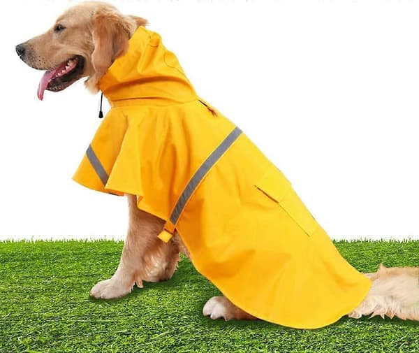 Orange hunde regnfrakke, justerbar stilfuld hundehætte poncho med sikkerhedsreflekterende stribedesign til M Large