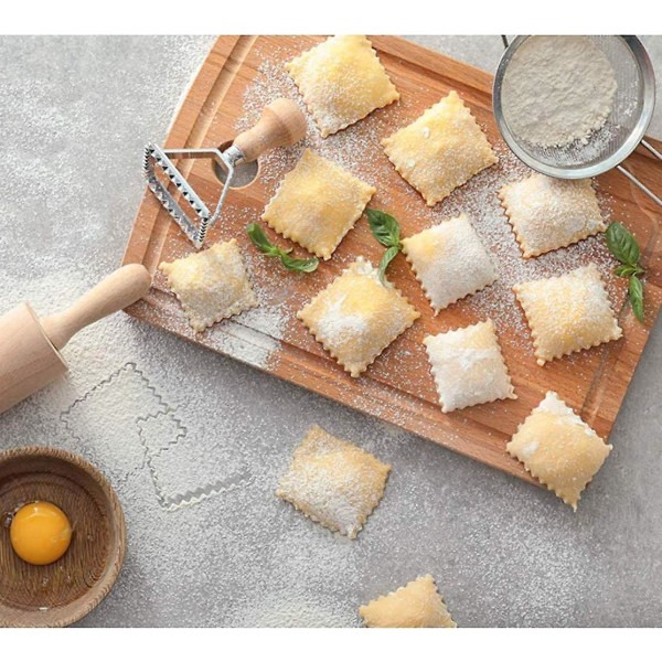 Ravioli kutter, tre ravioli kutter håndtak og ravioli rullende ravioli konditorverktøy for pasta - sett med 4