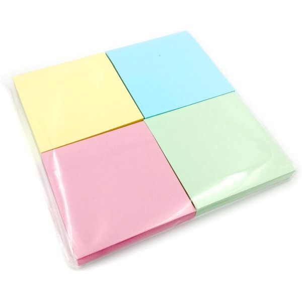 400 Pastelfarver Udtagelige Sticky Notes 76x76mm 4 puder af 100 ark - blå, pink, grøn, gul (1 pakke (4 puder))