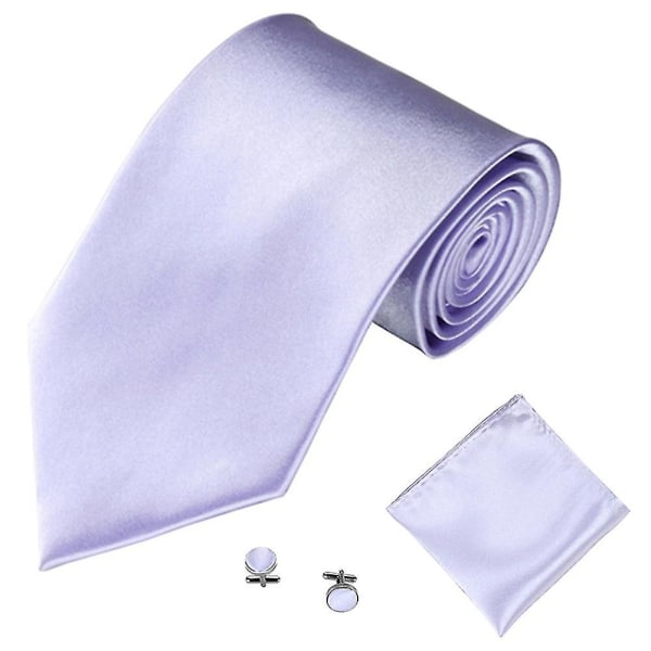 Herremode ensfarvede jakkesæt Slips Slips Manchetknapper Hanky ​​Sæt Tuxedo Suit Light Purple