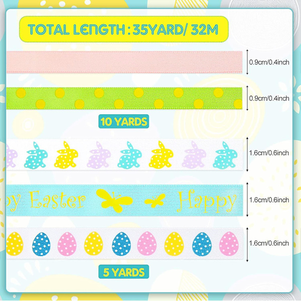 5 Rullar Påsk Tårtband Ägg Och Kanin Glad Påsk Band 5 Yards 10 Yards Satin Tygband För Rosetter Hantverk Inslagning Påskfester Dekoration