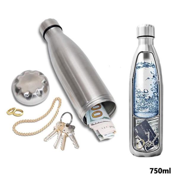 750ML Diversionssikker Vandflaske Stor Kapacitet Penge Kontanter Nøglekort Værdigenstande Opbevaringsrum Rustfrit Stål Rejse Strand Isoleret Flaske Conta