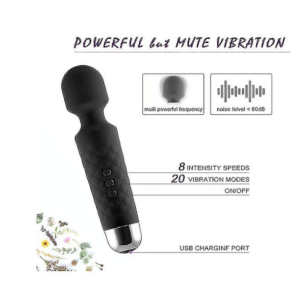 Wand Massager, Trådløs Elektrisk Massager Med 8 Ultra-kraftige Hastighedsområder Og 20 Pulser - USB Genopladelig (sort)