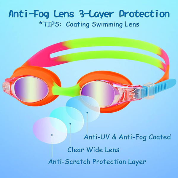 Simglasögon för barn, 1-pack simglasögon med justerbar rem för 6-14 flickor och pojkar, barnglasögon utan läckande anti-dimlins och UV-skydd