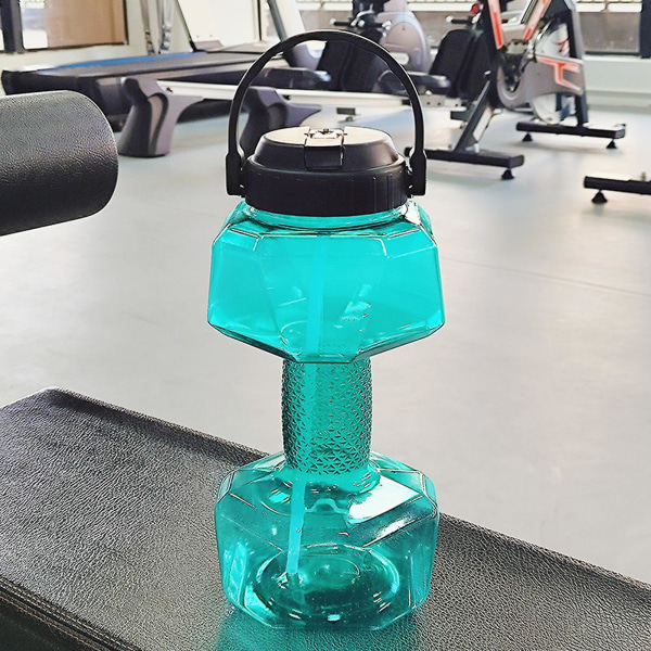 2200ML dumbbell sportsvannflaske med sugerør Stor kapasitet Lekkasikker klar bærbar trening treningsstudio Vann drikkekopp Treningsutstyr Black