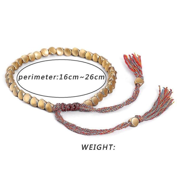 Tibetansk buddhist, flettede kobberperler, Lucky Rope-armbånd, kvinner Dark Red