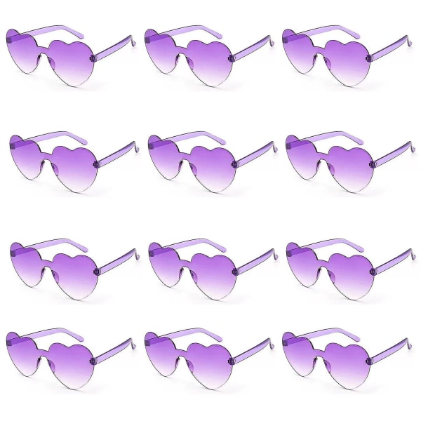 12 stk hjerteformede rammeløse briller Trendy Transparent Candy Color Eyewear For Party Favor light purple