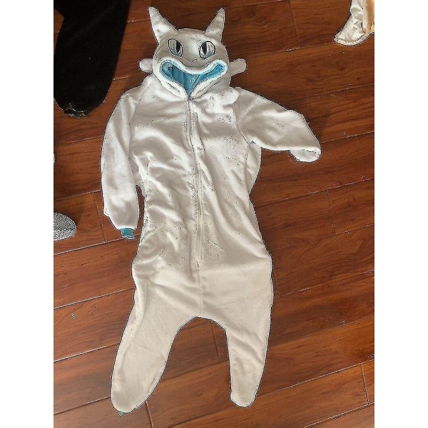 Hampaaton lohikäärme valkoinen musta Onesie aikuisten unisex -flanellipyjaama-anime cosplay Train Your Night Fury yöpuvut V White XL  176*185cm