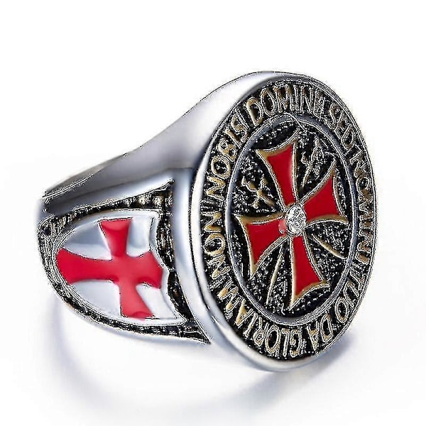 Tempelridderringer for menn, Crusader Cross Biker-ring i rustfritt stål Gold 12