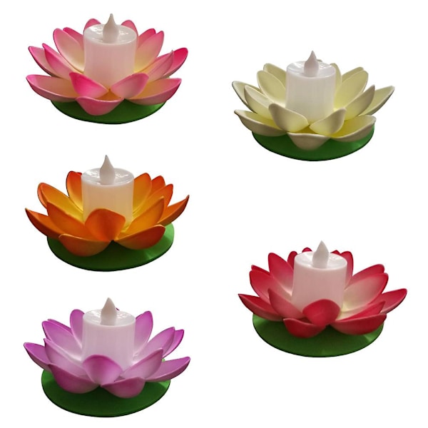 5 stk. 11,5 cm LED flydende lotus lanterne ønske vandlilje kunstig stearinlys blomst lanterner pool dekoration til festival fest (hvid+lilla+orange+pink+rød)