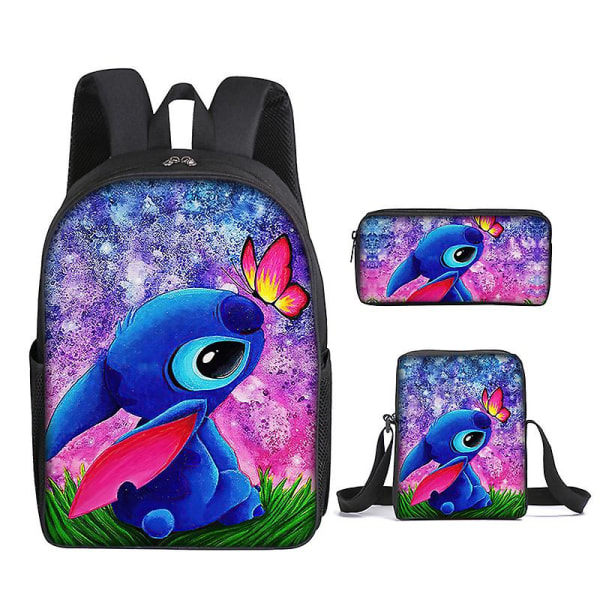 Stitch Skolväska Stitch Tredelat Studenttryck Print Ryggsäck Skolväska Case Set