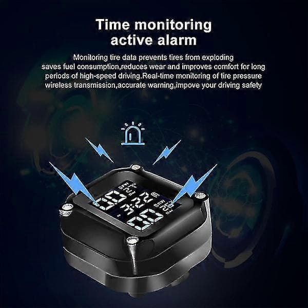 Motorcykel TPMS Däcktrycksövervakningssystem Däcktemperaturlarmsystem LCD-display Externa Däcktrycksensorer Larmsystem