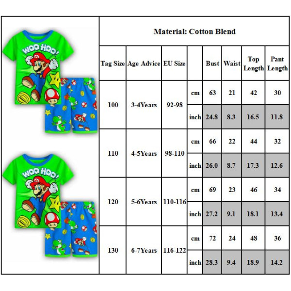 Barn Pojkar Super Mario Pyjamas Kortärmad T-Shirt Shorts Set 100cm