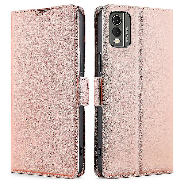For Nokia C32 PU-Lær Smarttelefonetui Med Kortspor Ripebestandig Telefonstativdeksel Rose Gold