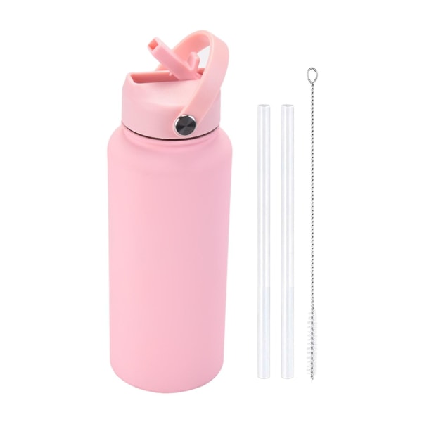1000 ml vannflaske i rustfritt stål med strå BPA-fri lekkasjesikker isolert 24 timer kald 12 timer varm sportsflaske Light Pink
