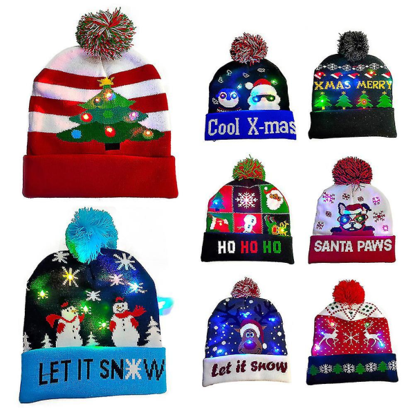 Mode Unisex Vinter Tyk Varm Led Strikket Beanie Hat Med Ball Xmas Decor 5