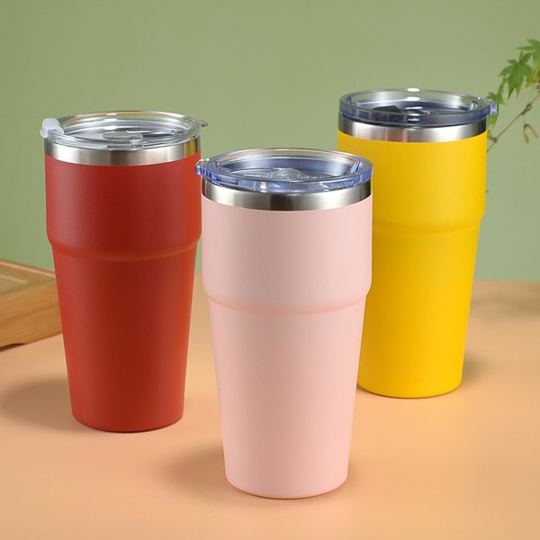 20 Oz Tumbler med Forseglingslokk Stor Kapasitet Rustfritt Stål Kald Varm Drikk Kaffekrus Vakuumisolert flaske Bil Vannkopp White