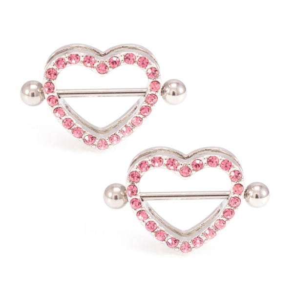 Stenlagd hjärta nippel sköld med cz juveler svart, guld, roséguld och stål färger Surgical steel with pink jewels