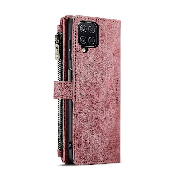 Samsung Galaxy A12 CaseMe-C30 PU + TPU Monitoiminen Vaakasuuntainen Käännettävä Nahkakotelo Pidikkeellä, Korttipaikalla, Lompakolla ja Vetoketjutaskulla Red