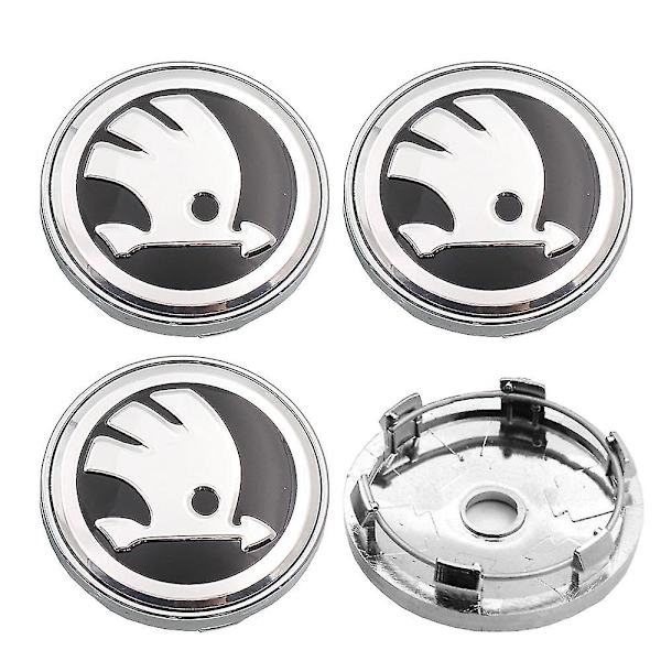 4 stk./lot 60mm Hjulkapsel Center Nav Sort Sølv Pil Logo Badge Dækning 6 Clips Til Skoda Octavia Superb Rapid Kodiaq Karoq Kamiq