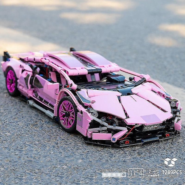 1289st tekniska rosa Lambo sportbil byggstenar Limited Edition Racing fordon Montering tegelstenar Leksaker Presenter till flickor Barn