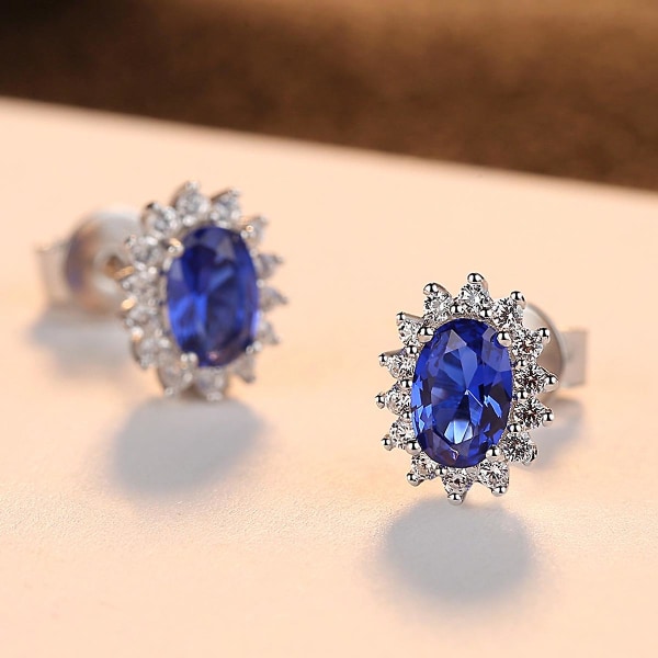 Dame blå edelsten øredobber S925 Sliver øredobber Smykker for kvinner Blå edelstener øredobber med gaveeske