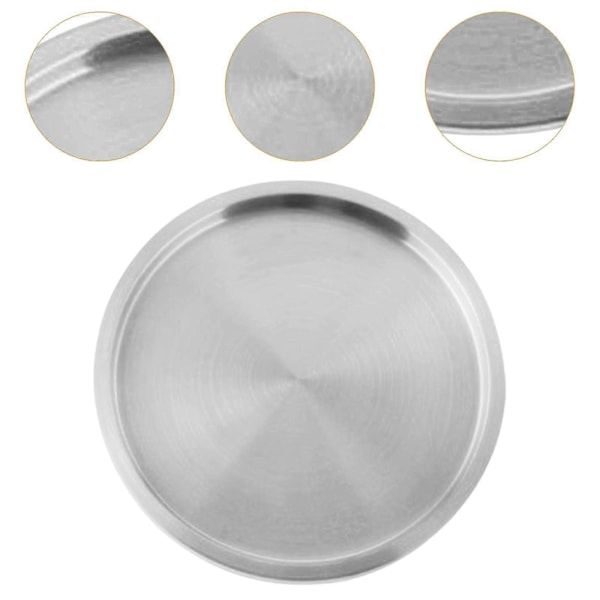 Rostfritt Stål Rund Dubbellagers Serveringsbricka Biffplatta Rostfri Multifunktionell Nötköttstallrik för Sallad Frukt Snacks Robust 32cm Silvery
