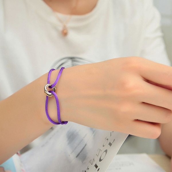 Metallspenne ringer flettet tau armbånd smykker justerbare par armbånd Purple