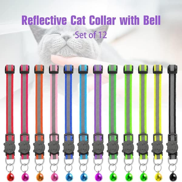 Reflekterande katthalsband med bjällra, 12-pack, Breakaway Cat Co