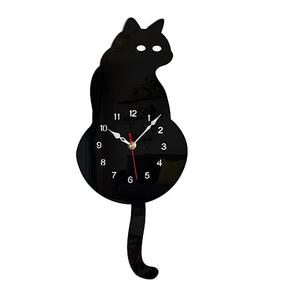 Veeki Katt Pendel Väggklocka, Kattklocka Med Rörlig Svans, Vardagsrum Kontor Café Sovrum, Gåva Till Kattälskare (svart Katt med Ögon)