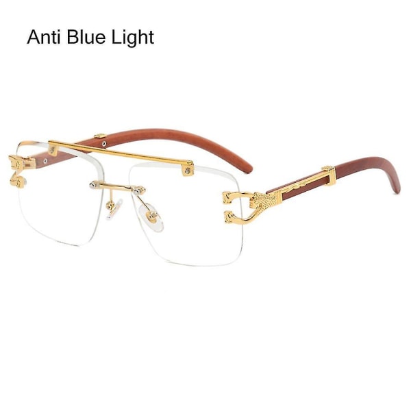 Rektangel mote kantløse solbriller for kvinner menn Gangster 90-talls rammeløse solbriller Retro Vintage Trendy briller med treinnfatning Anti Blue Light