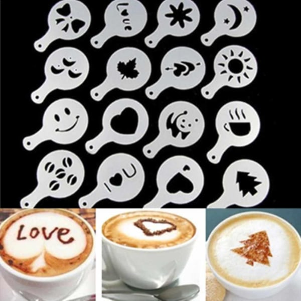 16 kpl/erä Coffee Latte Cappuccino Barista Art Stencils Duster