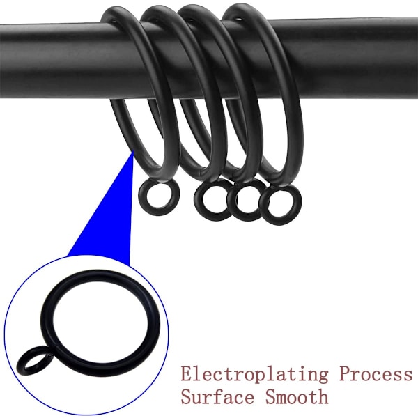 50-pakke 38 mm metallgardinringer, gardinstangringer for gardinstenger og dusjhenging (svart)