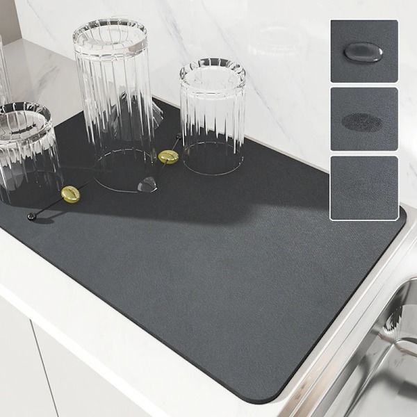Superabsorberende Stor Kjøkkenmatte Absorberende Antiskli Avrenningsmatte Kaffe Oppvask Tørkematte Hurtigtørkende Baderomsmatte Servisematte 50X60CM