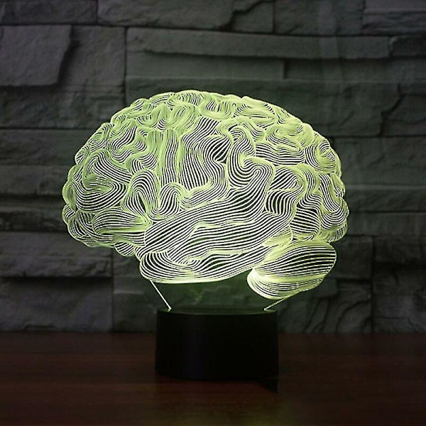 Kryc Hjärnform 3D Illusionslampa 7 Färgers Tryckknapp Akryl Bordslampa