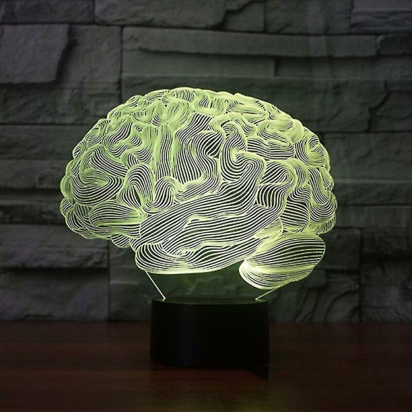 Kryc Hjerneform 3D Illusjonslampe 7 Farge Trykknapp Akryl Bordlampe