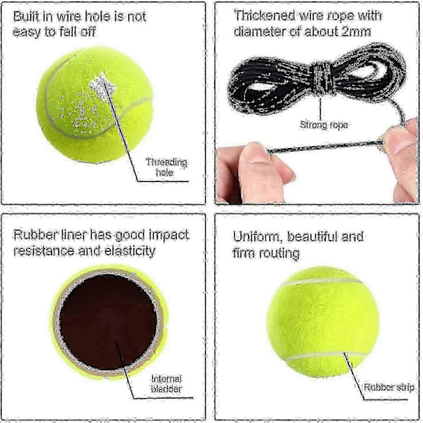 4 pakker tennis treningsball med streng Tennis trener baller Selvtrening trener verktøy Tennisball treningsutstyr for Tennis trener praksis Ex