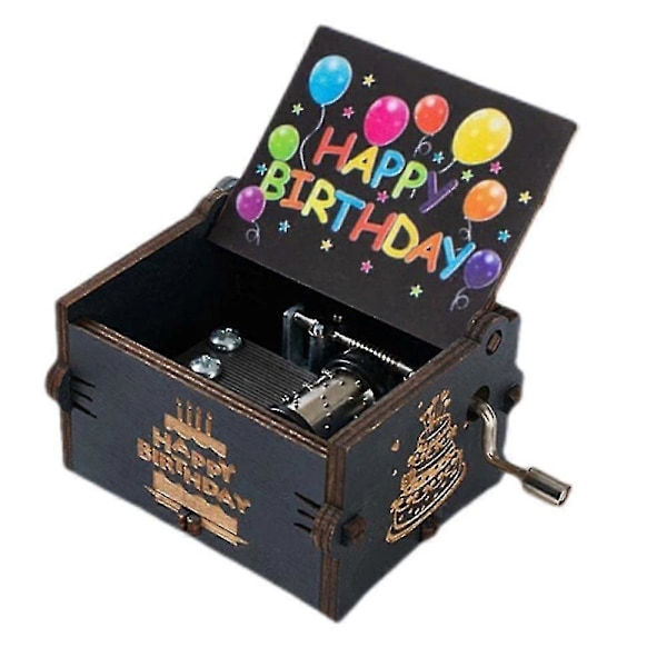 Træ Happy Birthday Hånddrevet Musikboks, Spiller Melodi Musikboks Til Børn Drenge Og Piger Fødselsdagsgave Ideel