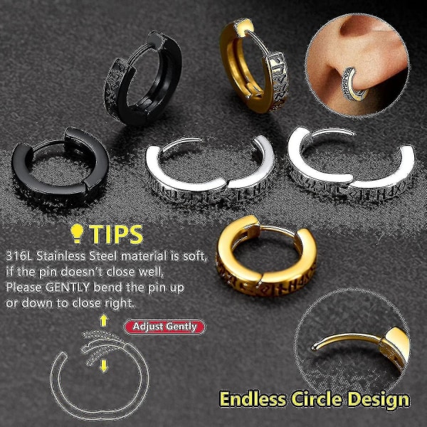 Norse Viking Runes Hoop Örhängen För Herr Dam 12mm Huggie Hoops Rww