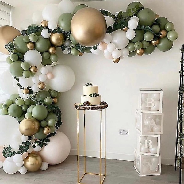 152 stk olivengrønn ballongkransbuesett hvitt gull konfettiballonger retro grønn ballong og gull metallisk krom lateksballongsett til bryllup