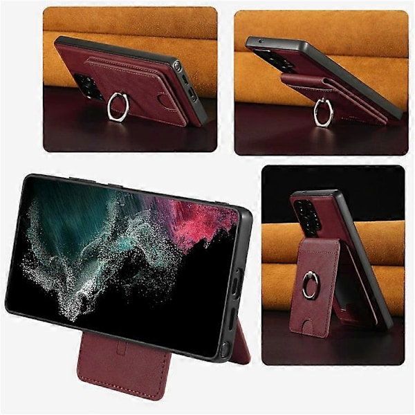 Yhteensopiva Samsung Galaxy S23 Ultra Magneettikotelo PC + PU Puhelimen Takakuori Irrotettavalla Korttipidikkeellä Red