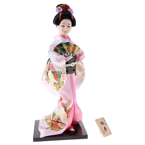 12 tommer japansk dukkefigur med viftepynt Gavekunsthåndværk samleobjekter Pink klud Gave til Gi