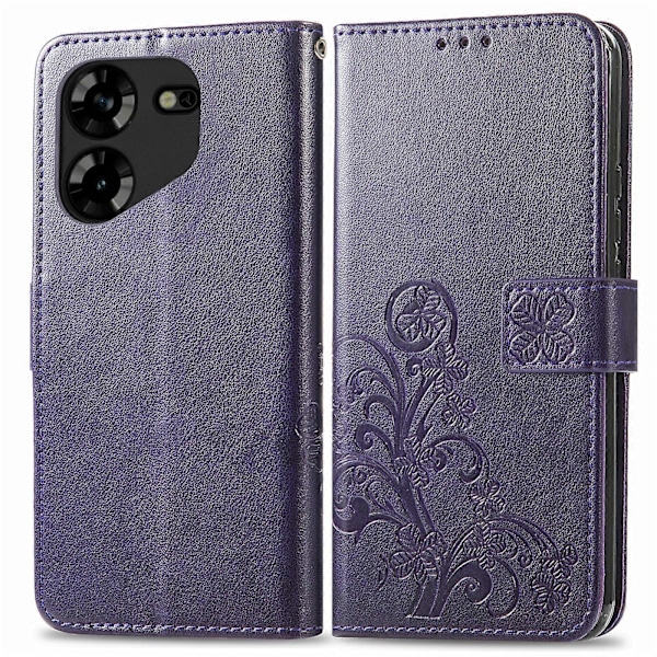 Firekløverlås Præget Spænde Læder Telefoncover Purple For Tecno Pova 5 4G